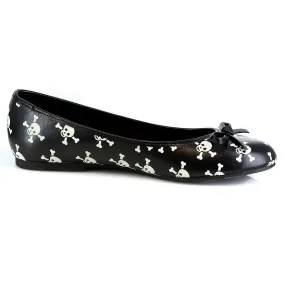 016-CROSSBONES  Glow In The Dark Skull Ballet Flat. Women