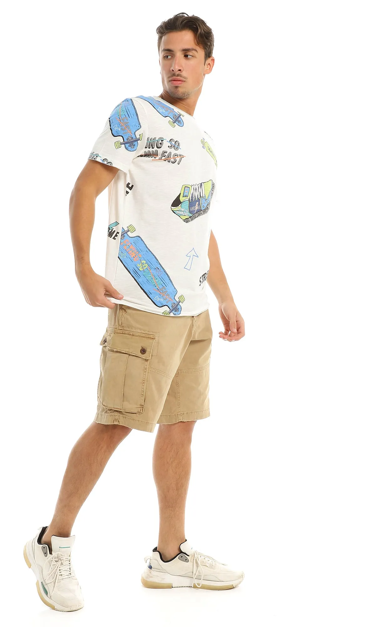 97179 Multi-Printings Cool Casual Off White T-Shirt