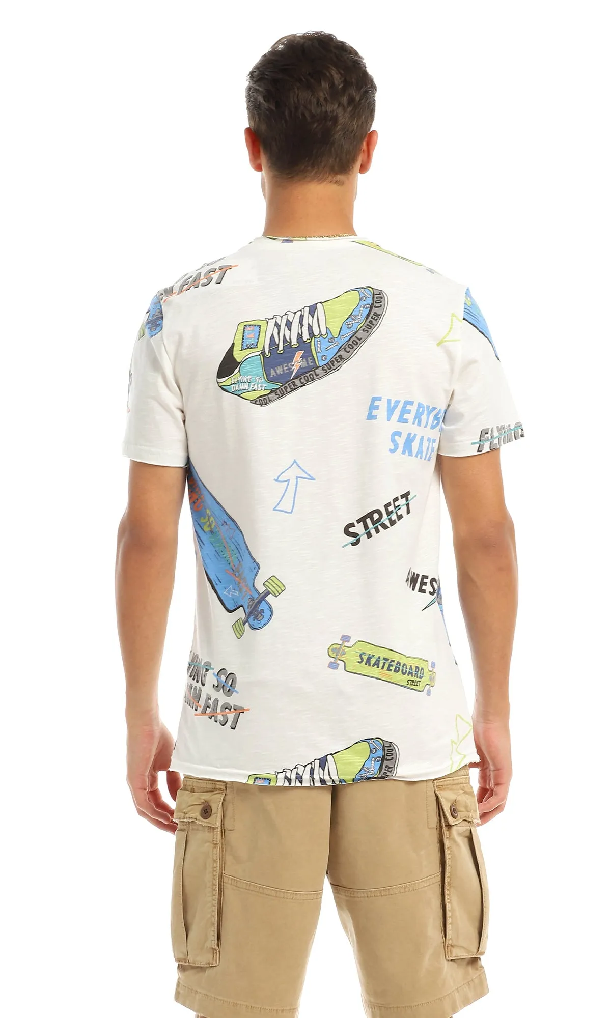 97179 Multi-Printings Cool Casual Off White T-Shirt