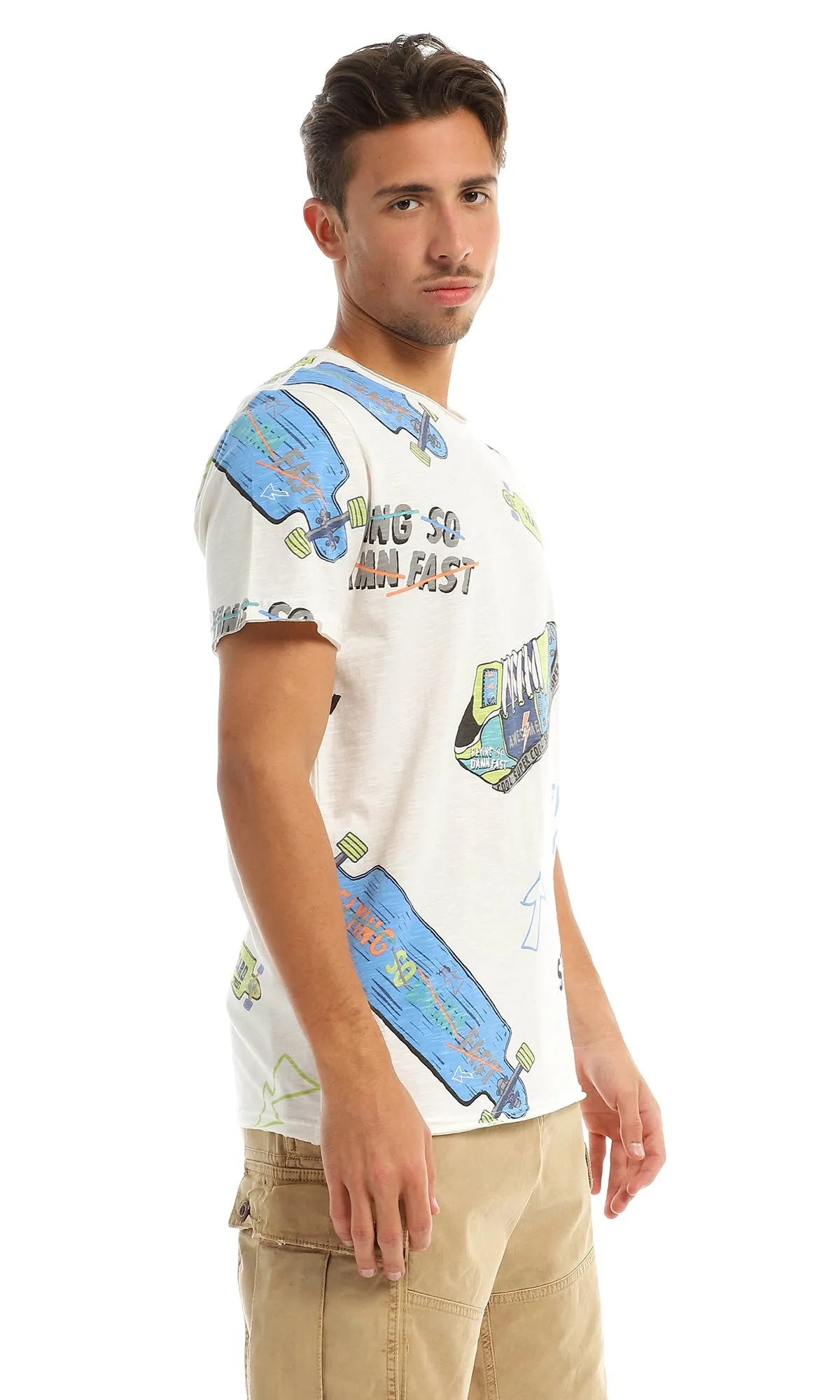 97179 Multi-Printings Cool Casual Off White T-Shirt