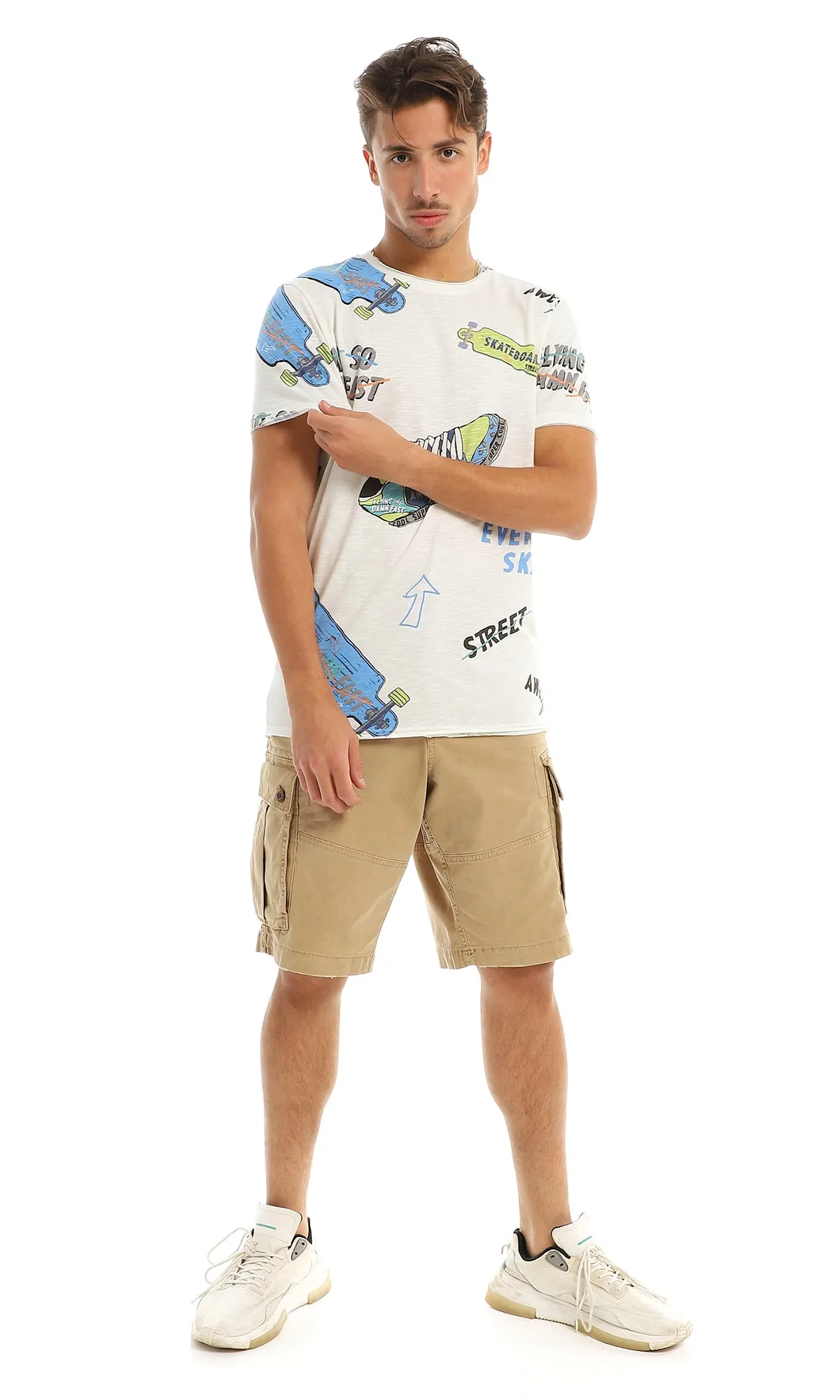 97179 Multi-Printings Cool Casual Off White T-Shirt