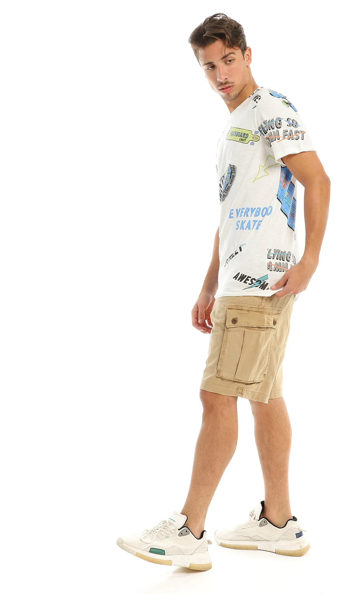 97179 Multi-Printings Cool Casual Off White T-Shirt