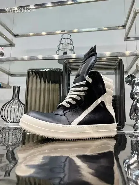Casual Shoes Men High Top Gray Genuine Leather Luxury Trainers Women Geobasket Jumbo Lace Up Designer Sneaker Flats Ankle Boots