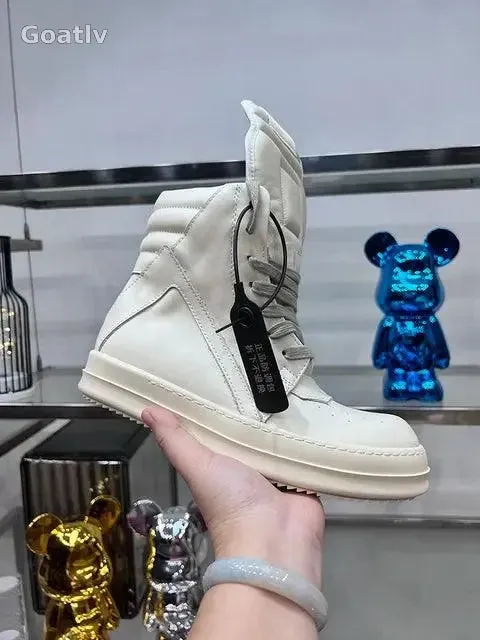 Casual Shoes Men High Top Gray Genuine Leather Luxury Trainers Women Geobasket Jumbo Lace Up Designer Sneaker Flats Ankle Boots