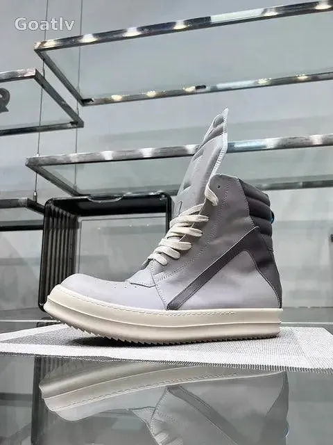 Casual Shoes Men High Top Gray Genuine Leather Luxury Trainers Women Geobasket Jumbo Lace Up Designer Sneaker Flats Ankle Boots