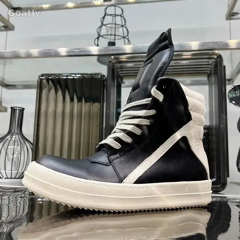 Casual Shoes Men High Top Gray Genuine Leather Luxury Trainers Women Geobasket Jumbo Lace Up Designer Sneaker Flats Ankle Boots