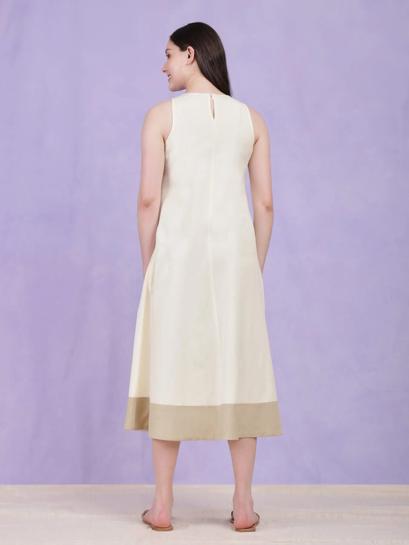 Colourblock A Line Dress - Cream & Beige