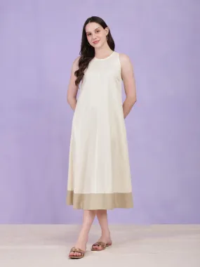 Colourblock A Line Dress - Cream & Beige