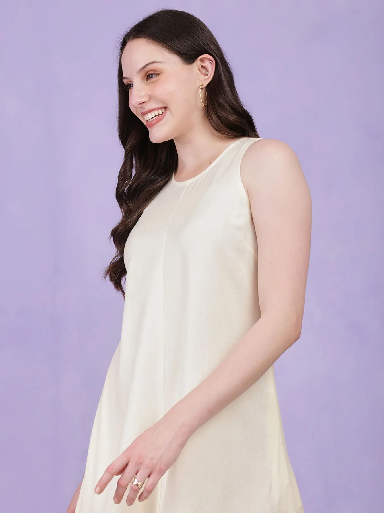 Colourblock A Line Dress - Cream & Beige