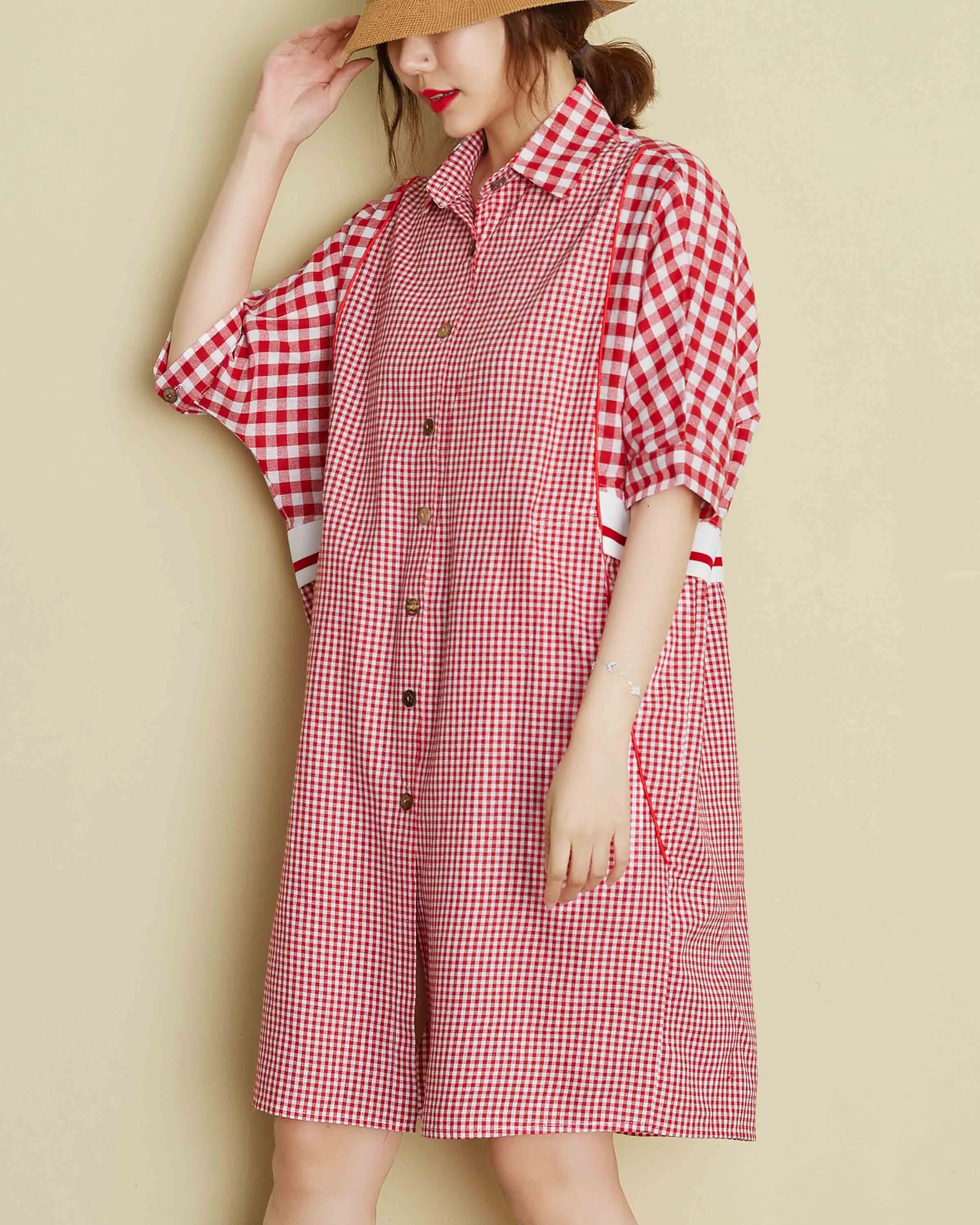 ellazhu V-Neck Shirt Dresses GA2249