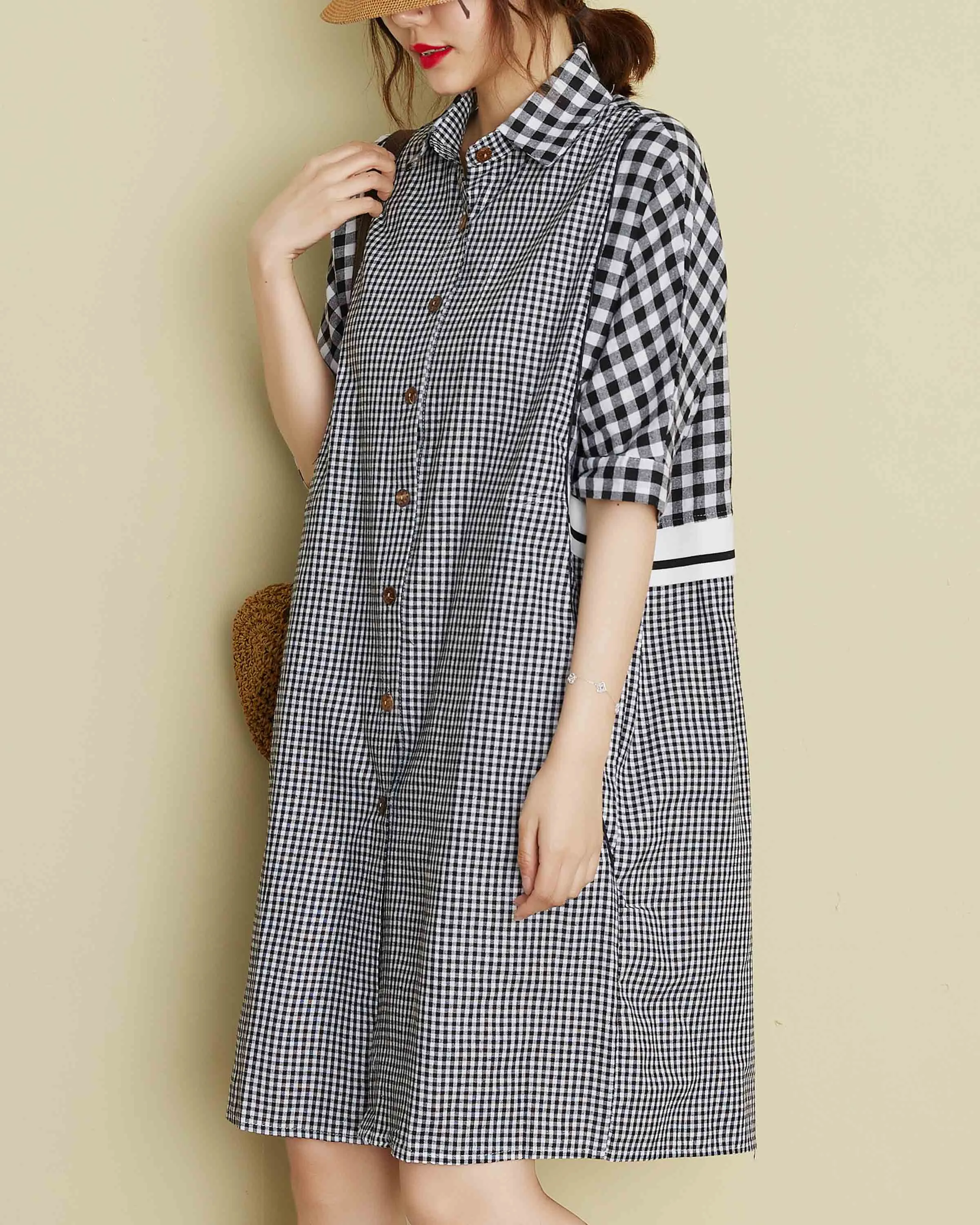 ellazhu V-Neck Shirt Dresses GA2249