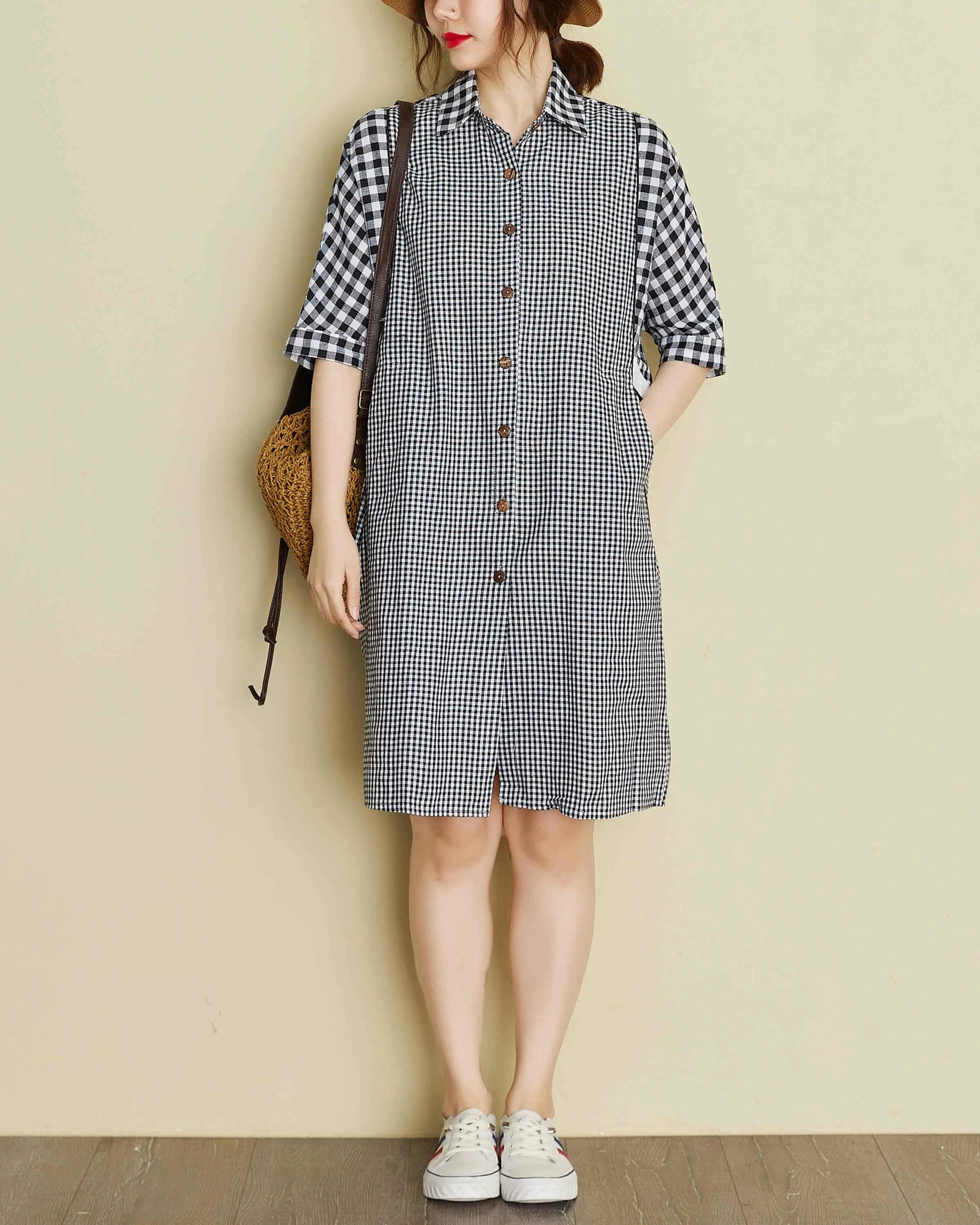 ellazhu V-Neck Shirt Dresses GA2249