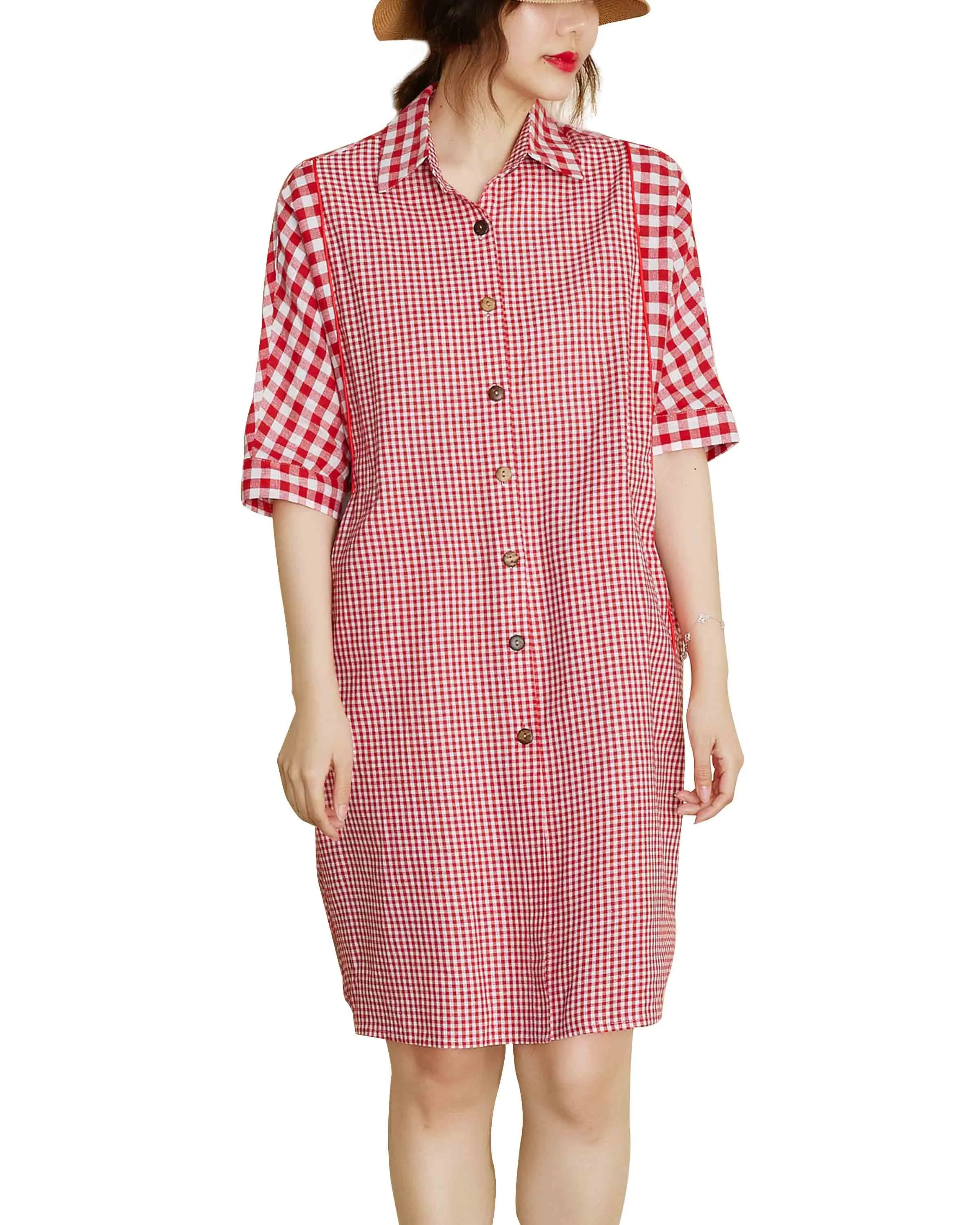 ellazhu V-Neck Shirt Dresses GA2249