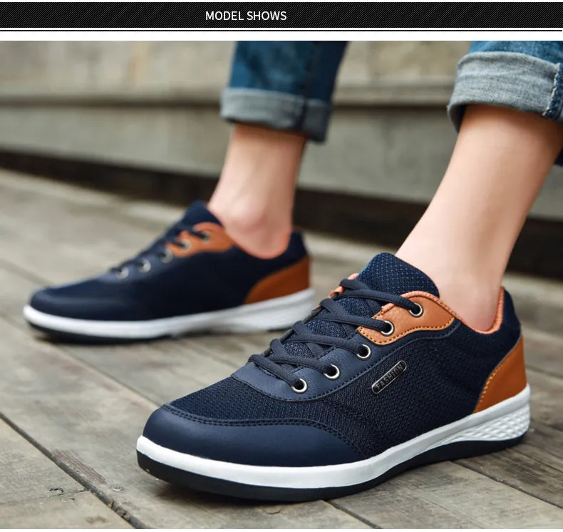 Fashion Light Sports Casual Men Shoes Autumn New Lace-Up Shoes Microfiber Leather Casual Shoes FLats Sneakers
