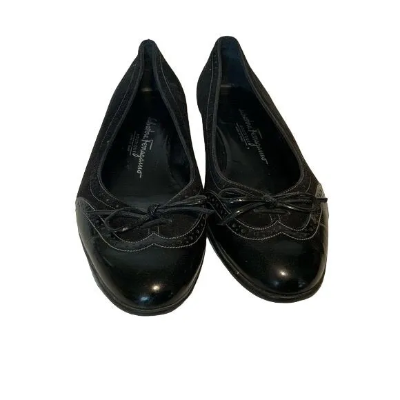 Salvatore Feraagamo Black Suede and Patent Ballet Flats