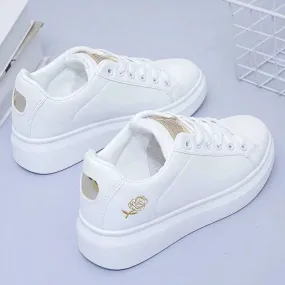 Shoes Women Running Spring Autumn Fashion White Breathable Embroidered Flower Lace-Up Casual Sneakers Zapatos De Mujer